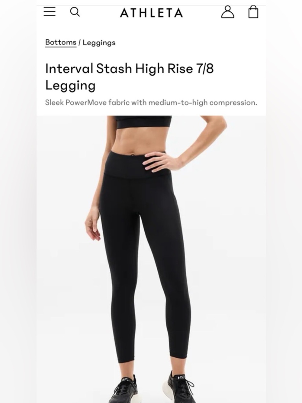 NWT! Athleta Black Interval Stash High-Rise 7/8 Legging